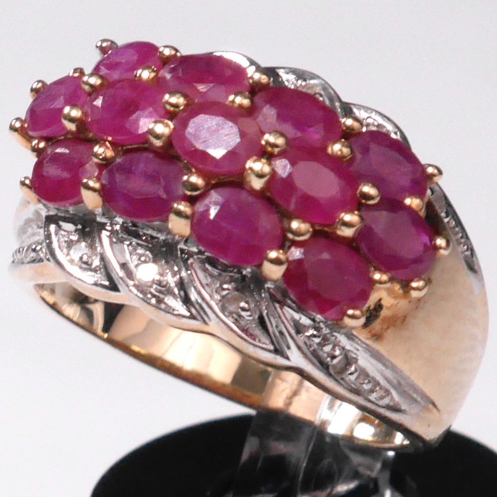 10k Ruby Diamond Cluster Ring In Solid Yellow Gold - image 2